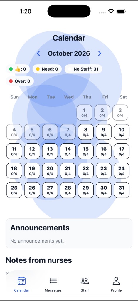 MyTabs calendar on iPhone