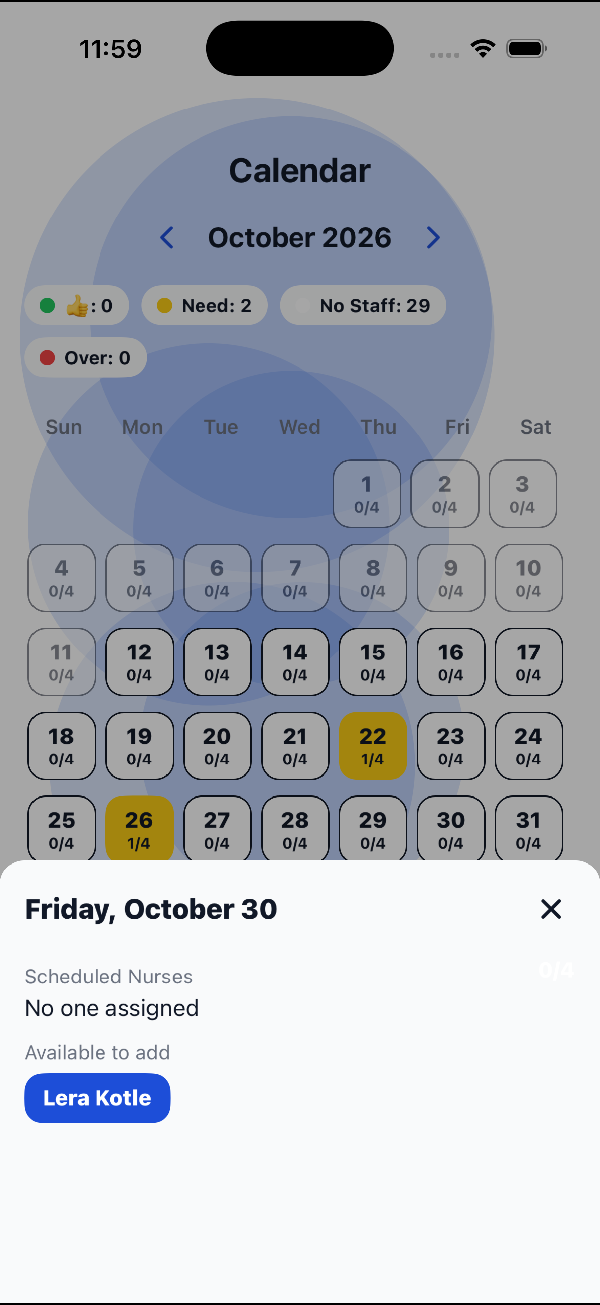 Calendar day with a nurse available to add